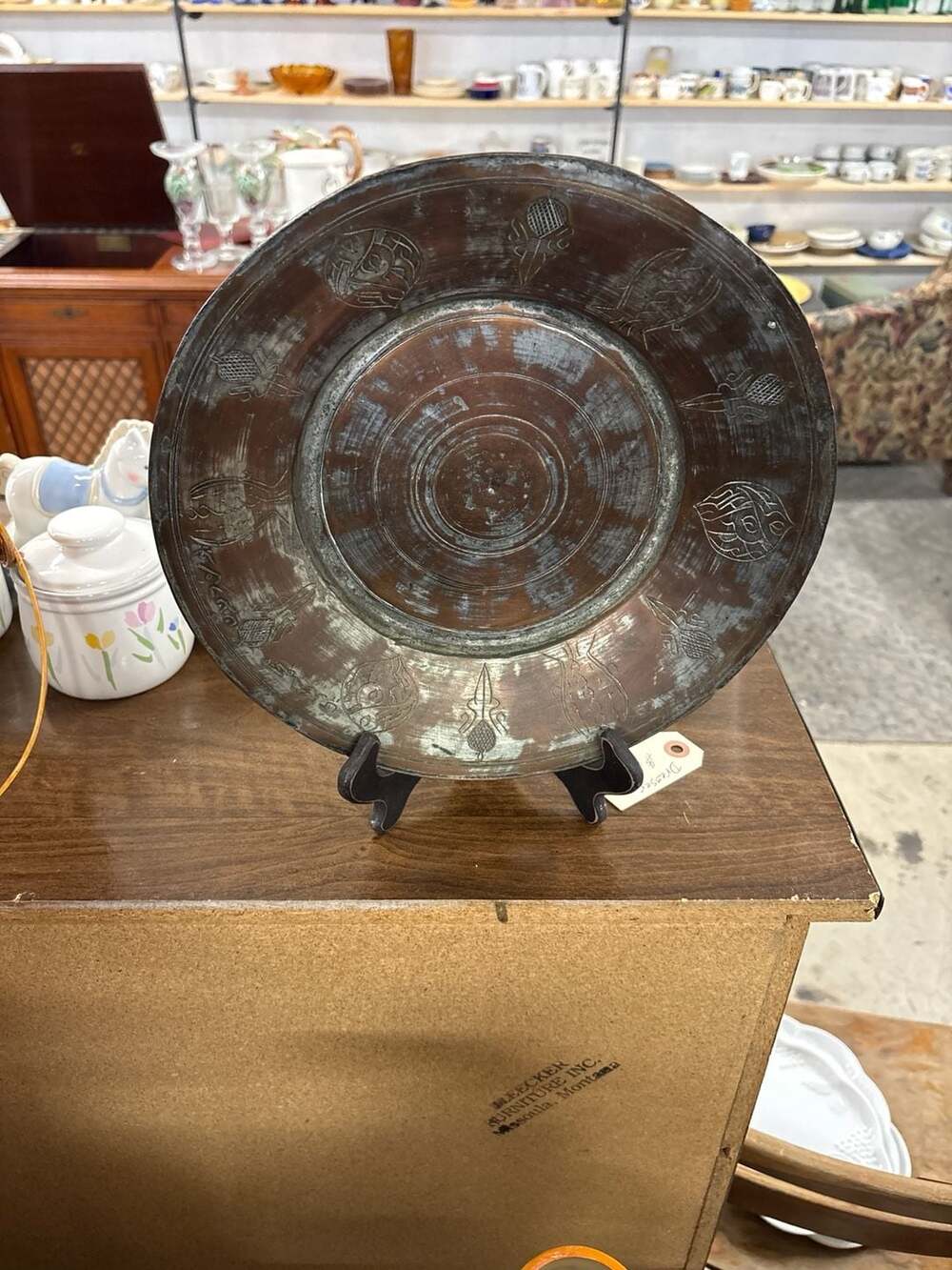 19th Century Antique Incised Tinned Copper Ottoman Platter Wall Decor